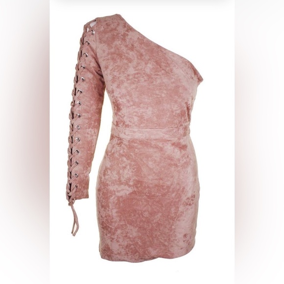 NWT Endless Rose Faux Suede -Line Bodycon Dress Azalea Pink Size L - Picture 3 of 5